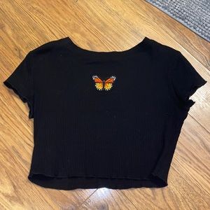 Black baby tee with butterfly